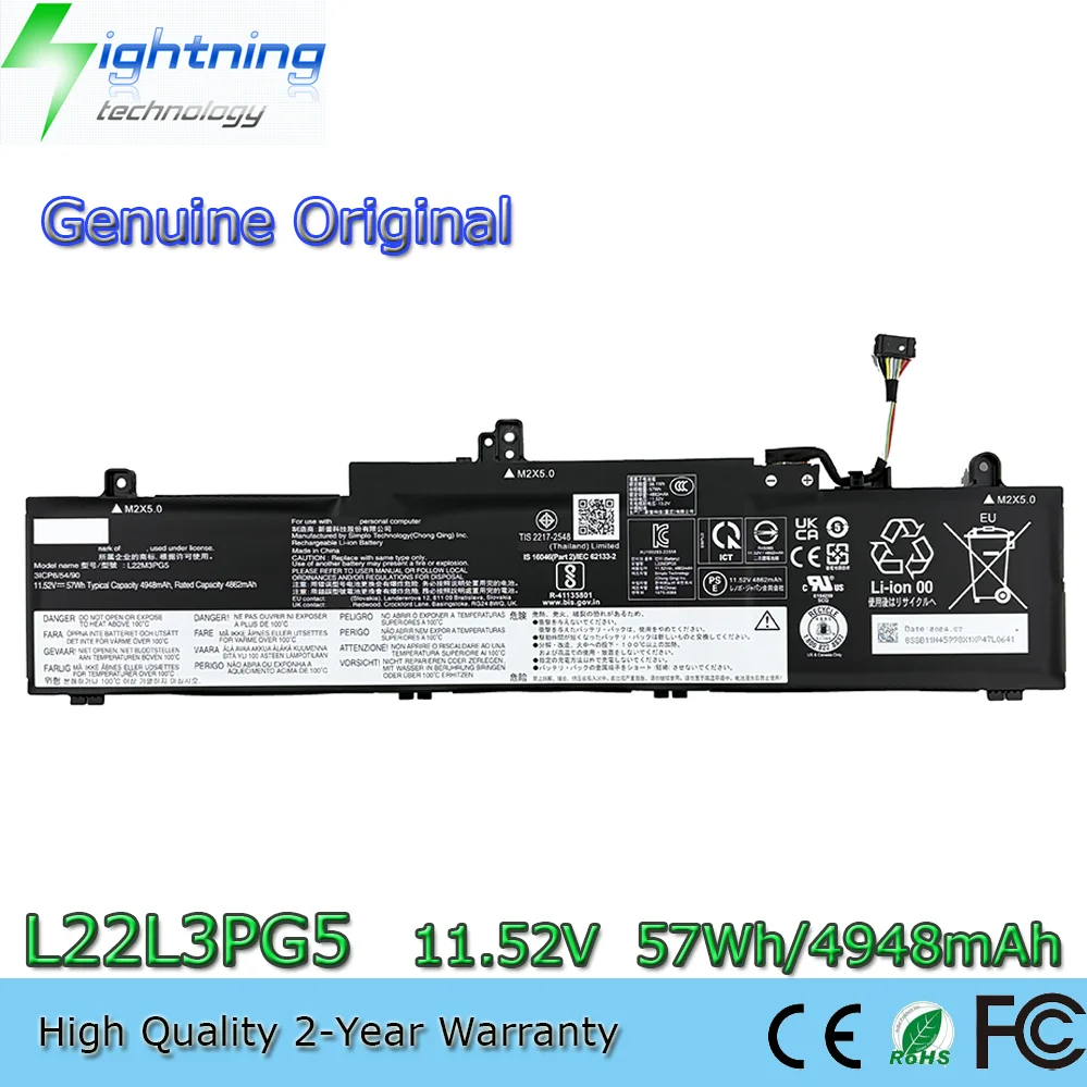 

New Genuine Original L22L3PG5 11.52V 57Wh Laptop Battery for Lenovo ThinkPad E14 Gen 5 E16 Gen 1 3ICP6/55/90 L22B3PG5 L22C3PG5