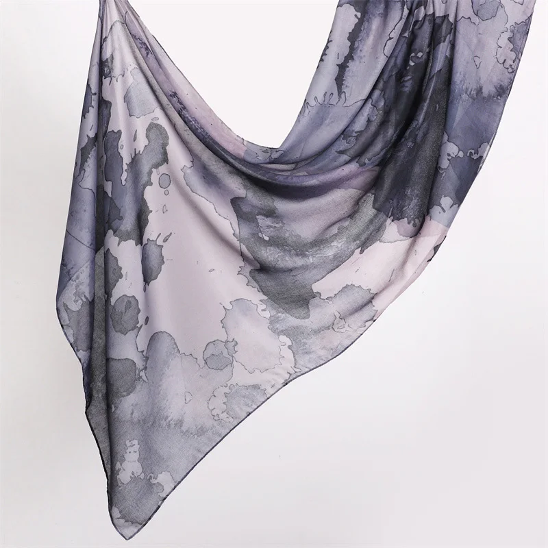 Watercolour Floral Printed Hijab Scarf Bandana Headband Vintage Modal Breathable Light Soft Long Handkerchief Muslim Shawl