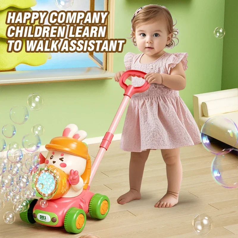 2 in 1 Automaticfor Bubbles Machine With LED Lights Kids Rabbit Bubbles Maker Trolly Outdoor Toys Rotating Blower Toddler Walker