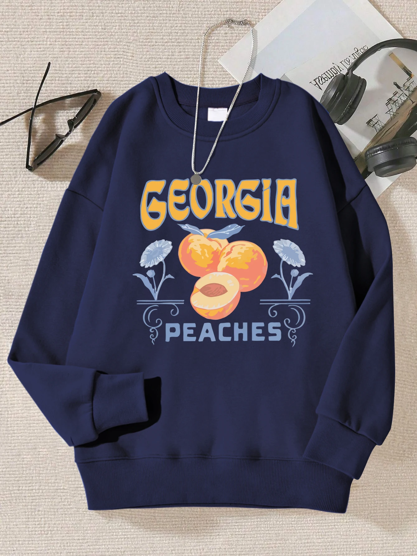 

Georgia Yellow Peaches Creative Prints Female Sweatshirt Autumn S-Xxl Hooded Multicolor Pullovers Hipster Casual Clothes Woman