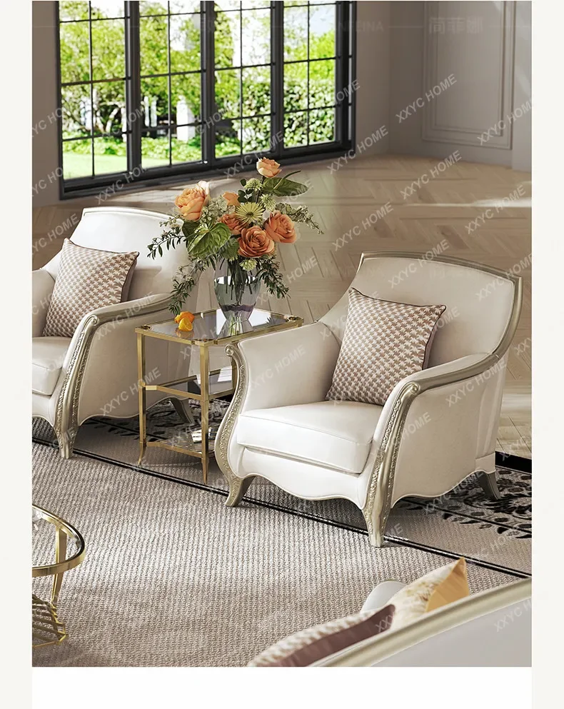 Solid Wood Sofa Living Room 2025 New Model Villa Home Genuine Leather Sofa Set Simple High-End Feel