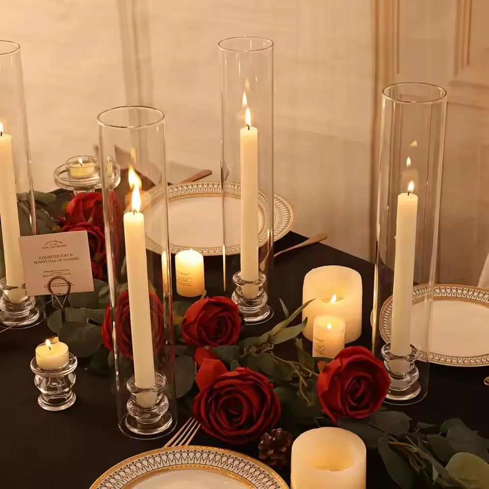 30pcs 9.8 inch Clear Candlestick , Hurricane Glass Candle Sticks Holders for Table Centerpiece Wedding Party Dining Event Decor