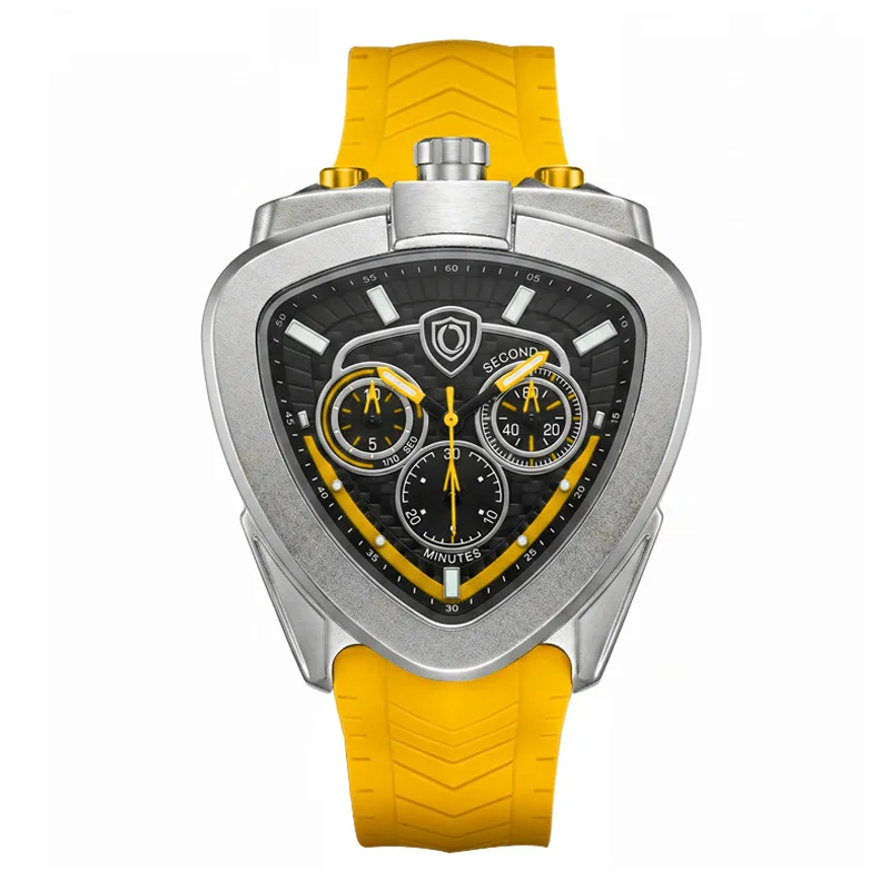 Men's Hot Quartz Watch with Triangular Waterproof Silicone Strap and Multifunction Chronograph Personality Design