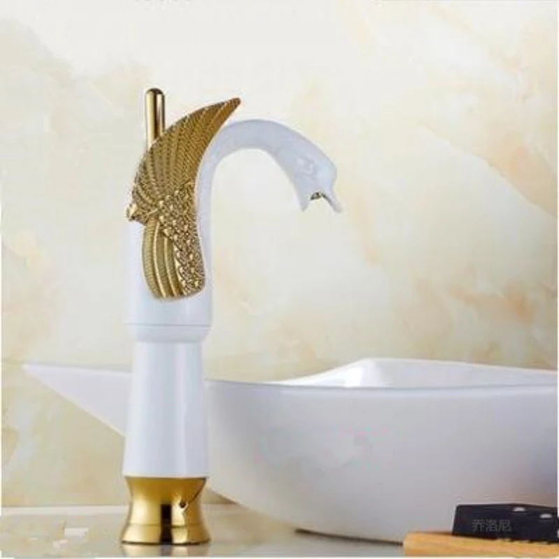 European Antique Style High Gold Plating Swan Basin Faucet Countertop Basie
