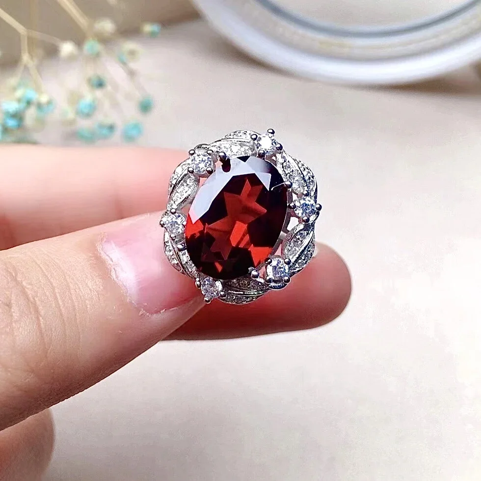 

5ct 10mm*14mm VVS Grade Natural Garnet Ring for Party Vintage Garnet Silver Ring 925 Silver Real Garnet Jewelry