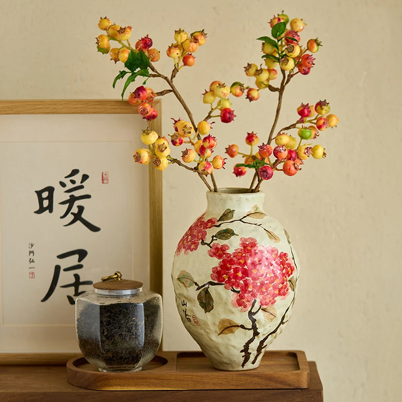 Chinese Hand-painted Ceramic Vases Living Room Decorative Ornaments Handmade Hydrangea Pattern Flower Planters