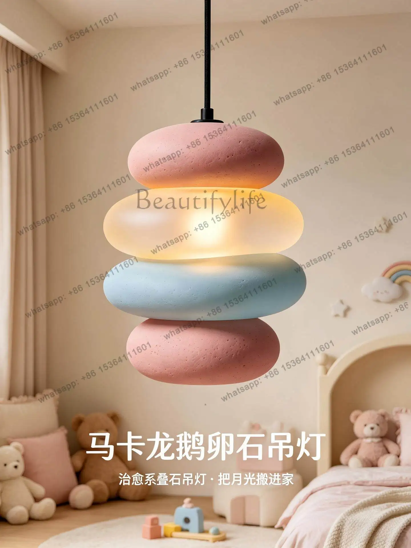 Macaron stacked stone bedside hanging luminous ornament healing system colored pebble shaped luminous ornament