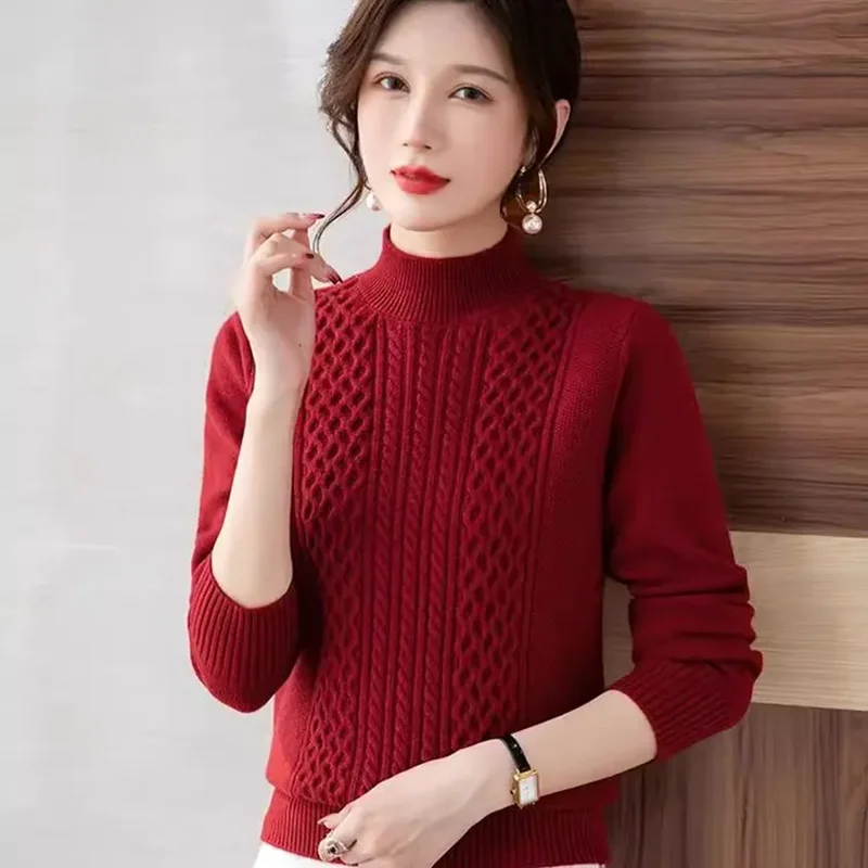 Autumn Winter 2025 New Knitwear Women's Outer Wear High Neck Loose Long Sleeve Sweater Warm Base Shirt Tops