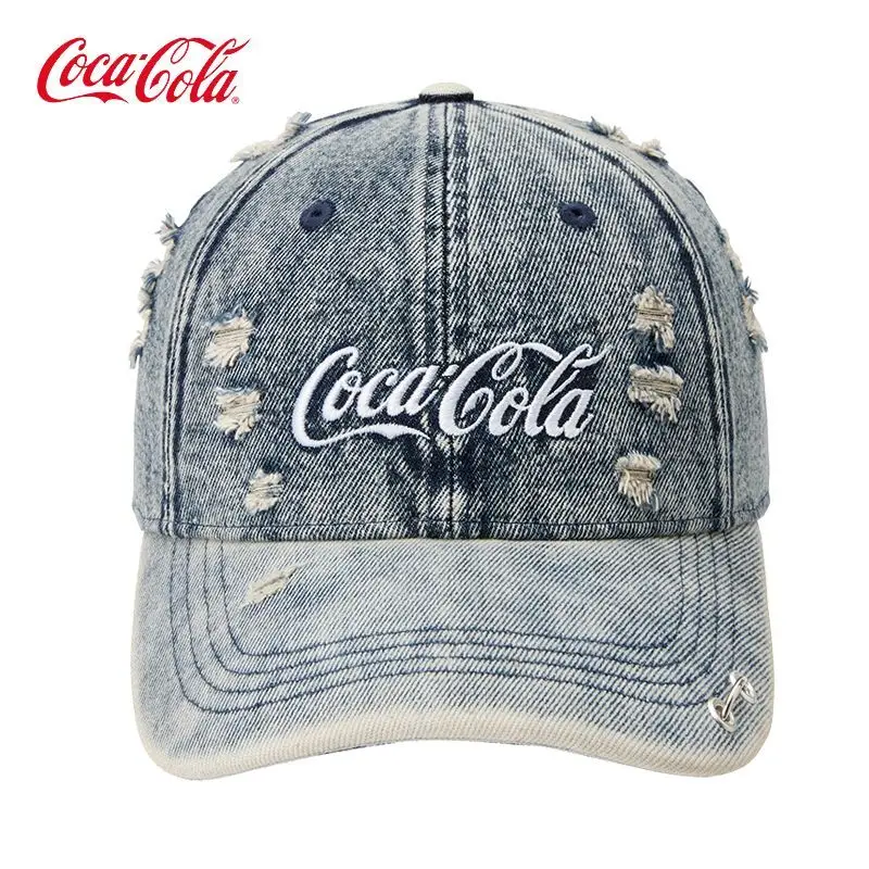 Cola Washed Distressed Ripped Denim Duckbill Cap Vintage 3D Embroidery Sunshade Baseball Hat Unisex Adjustable Casual Street