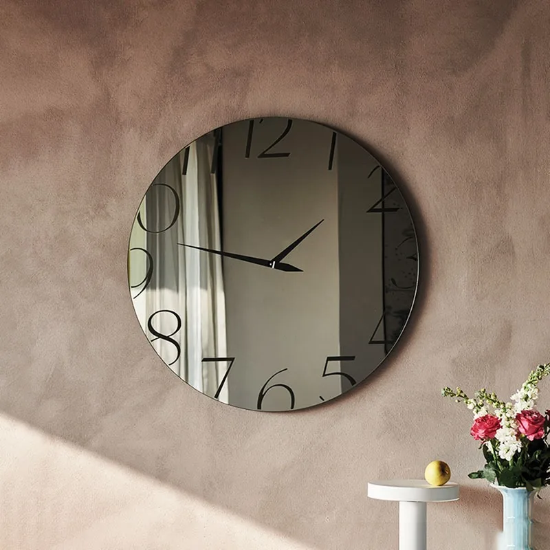 Glass Nordic Circular Wall Clocks Fashional Silvery Mirror Big-number Living Room Wall Clocks Luxury Modern Simple Home Decor