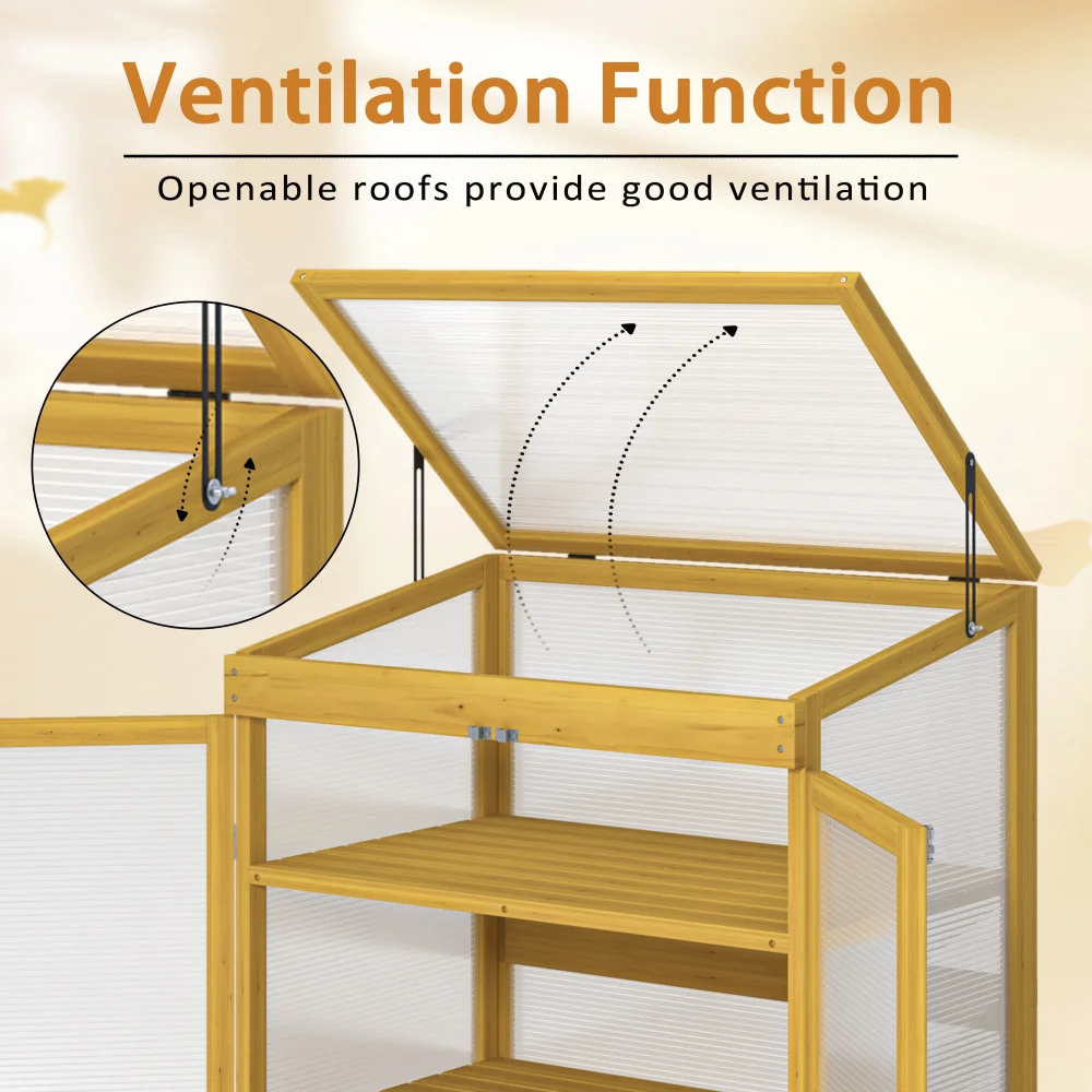 Greenhouse Wooden Cold Frame Greenhouse, Mini Greenhouse for Outdoor, Polycarbonate Garden Greenhouse Cabinet 2-Tier, Keep