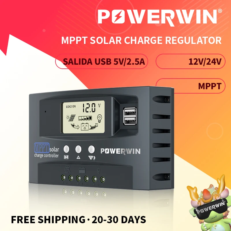 POWERWIN MPPT 12/24V 30A/50A Solar Controller Auto Micro MPPT Solar Power Voltage Dual USB LCD Display For LiFePo4 Battery