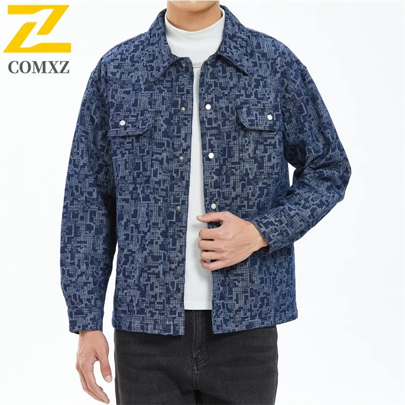 

COMXZ 2024, весеннее джинсовое пальто, мужская весенняя американская модная рубашка унисекс для пар, куртка с отложным воротником 2388A