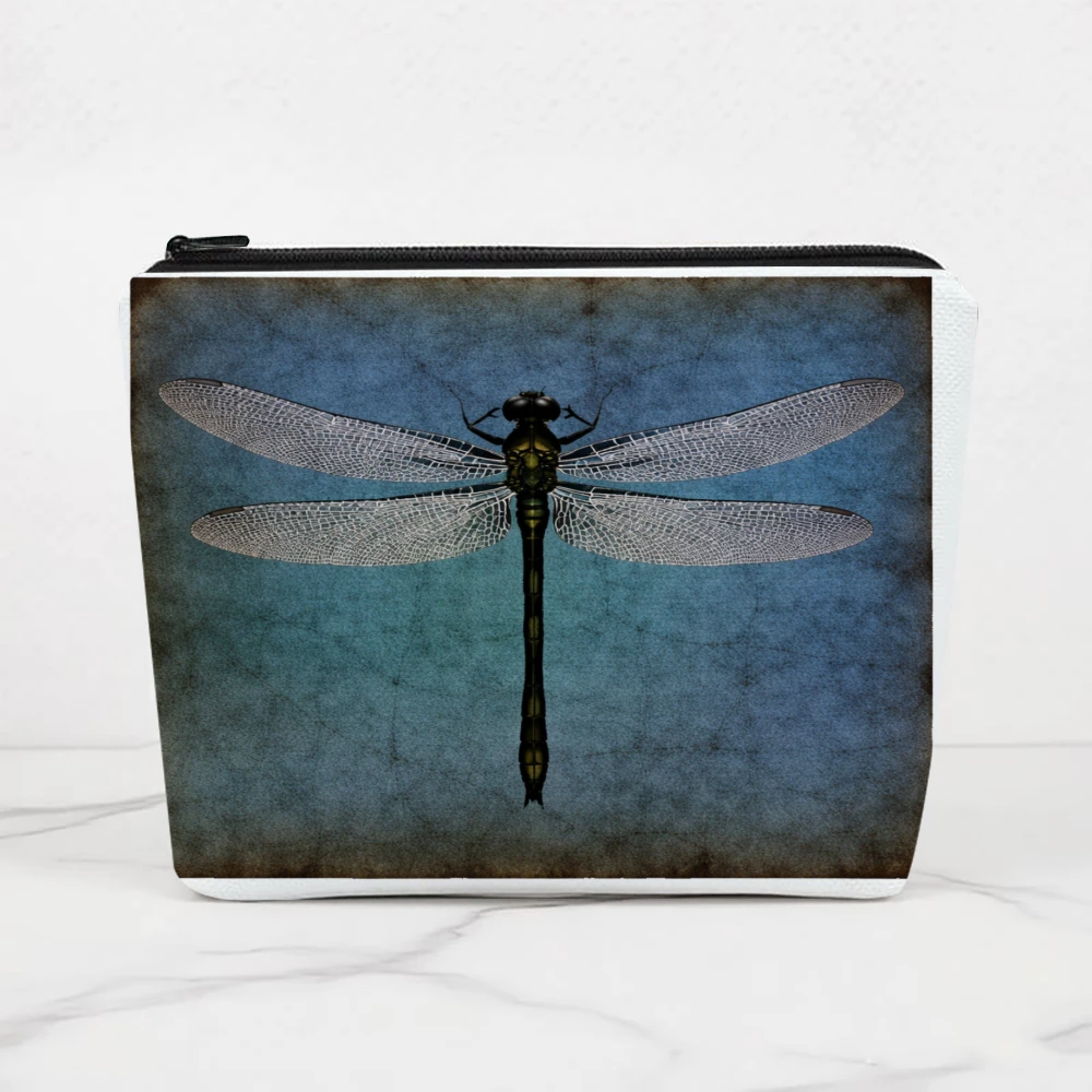 Dragonfly On Blue Background Pattern Makeup Bags for Girls Cosmetic Pouch Toiletry Bag Pencil Case Travel Storage