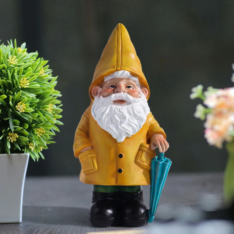 Garden Gnome Statue, Yellow Gnome with Umbrella, Outdoor Landscape Decoration, Garden, Courtyard, and Lawn Decor
