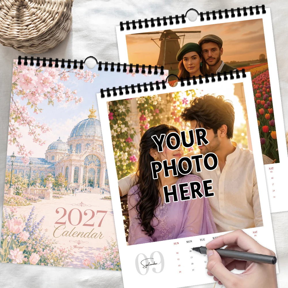 1pc, Custom 2027 Wall Calendar, Cherry Blossom Palace Garden Art, Monthly Hanging Calendar, Christmas New Year Wall Decor