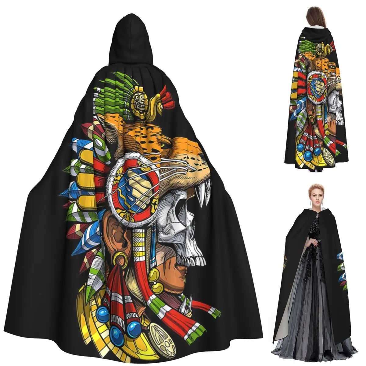 

Ацтекский череп, маска воина ягуара, древняя мифология майя, длинный плащ с капюшоном, средневековый костюм ведьмы, накидка для косплея