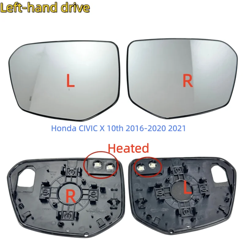 

For Honda CIVIC X 10th 2016-2020 2021 FC1 FC7 Car Accessories Outer Rearview Mirrors Glass Side Mirror Lens With Heated