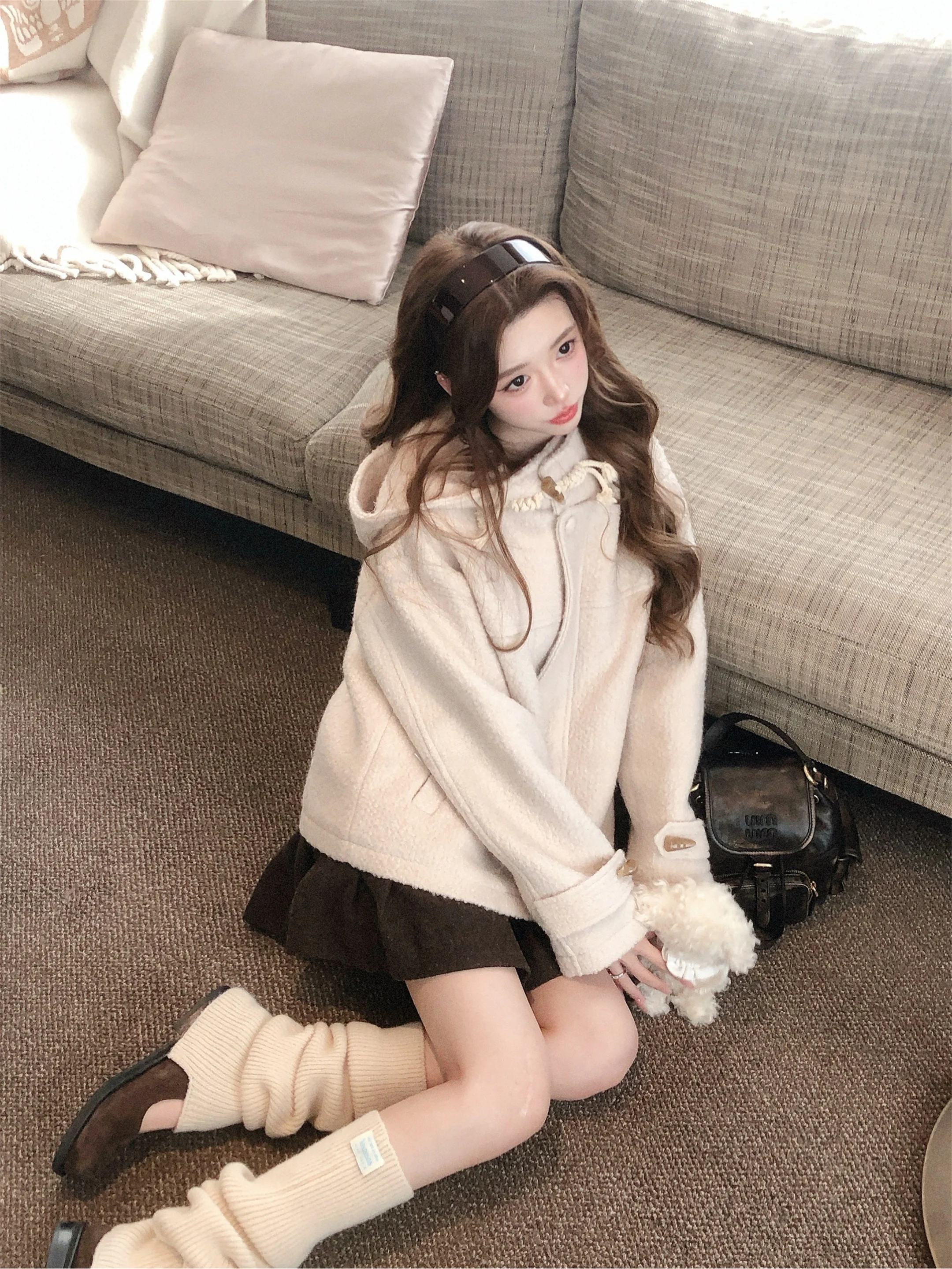 

Women's ort Hat Coat Thiened Woolen Jaet Winter 2025 New Sle School orm Fce Lined Warm Button down Coat