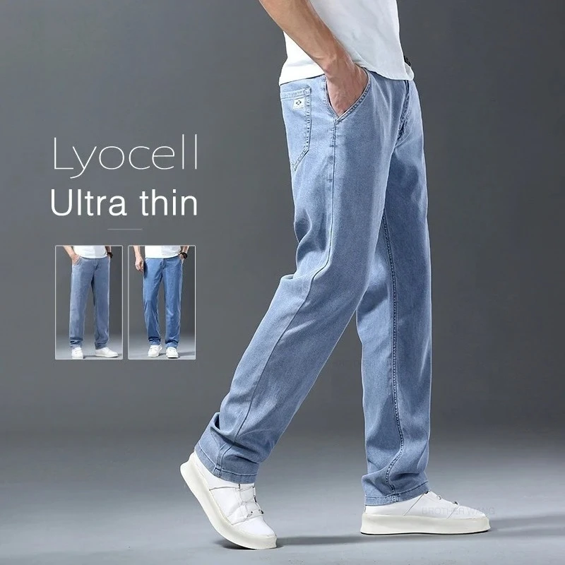 

Lyocell Ice Silk Jeans Men's Summer 2026 Ultra-thin Loose Straight Denim Pants Soft Comfortable Brand Male Light Blue Trousers