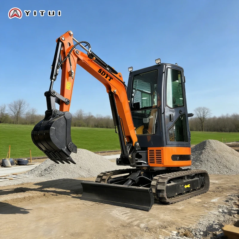 

High Efficiency 3.5ton Mini Excavator Diesel-Powered Small Digger With Rake Attachment For Garden Leveling Low Noise