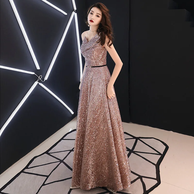 One Shoulder Grace Sequins Qipao Asmmetrical Women Formal Party Dress Cheongsam A-line Long Celebrity Banquet Gown Vestidos