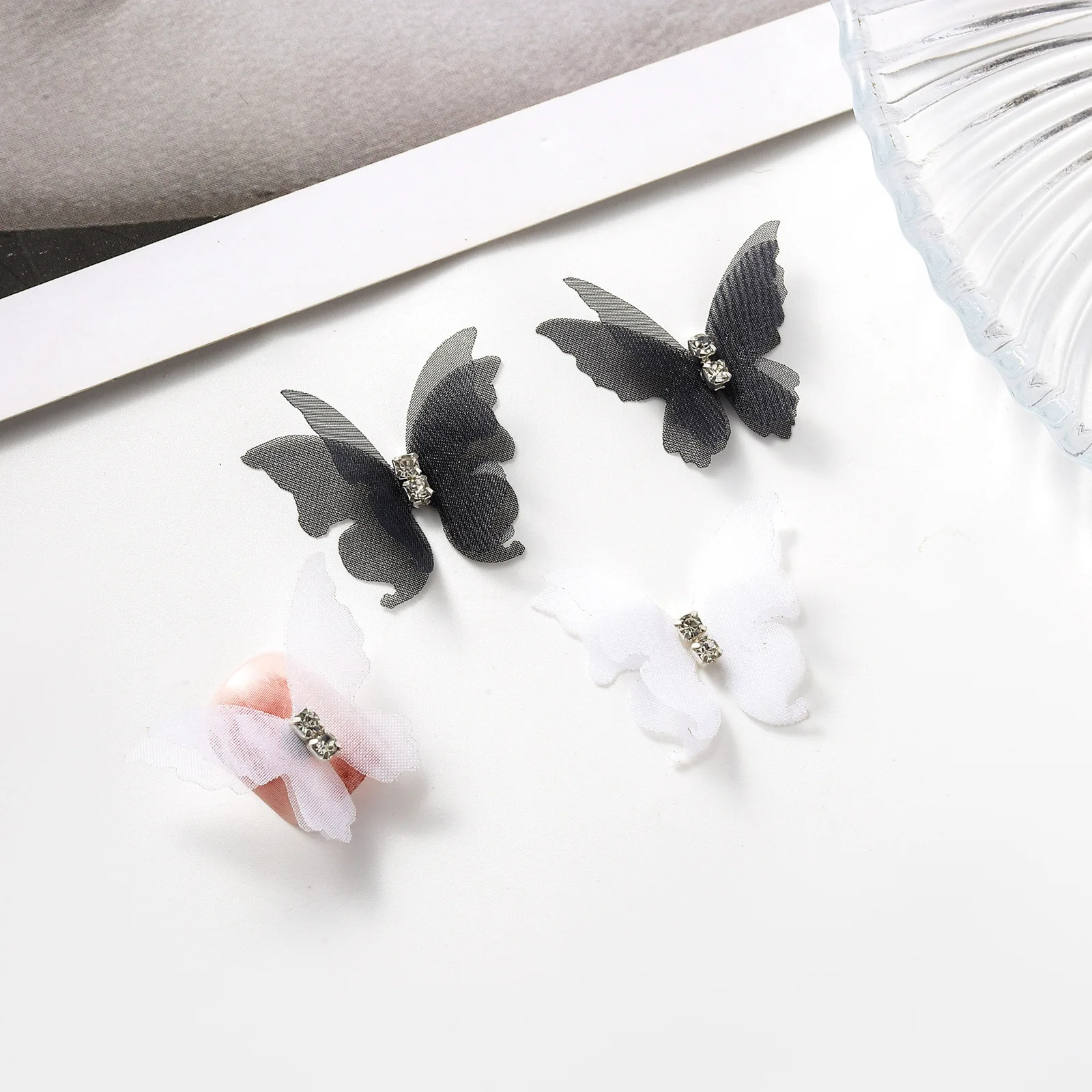 10pcs Designer เล็บ Charms Double Layered ตาข่ายผีเสื้อเล็บอะไหล่ตกแต่งเล็บเครื่องประดับขายส่ง