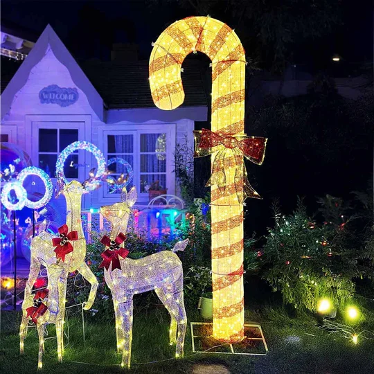 8 FT LED Cane-Shaped Candy Christmas Decoration Multi-Function Portable Outdoor/Indoor Lawn Lighting with Easy Installation