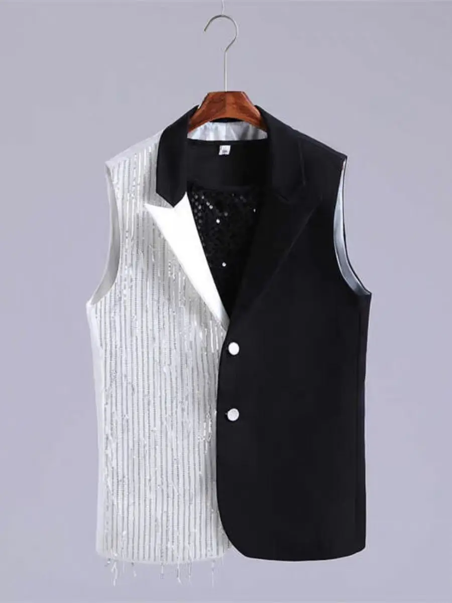 New Fashion Men and women Squined Patchwork Vest Stage Show Model Walk Performance Costumes Nightclub Male Singer Ds Dress