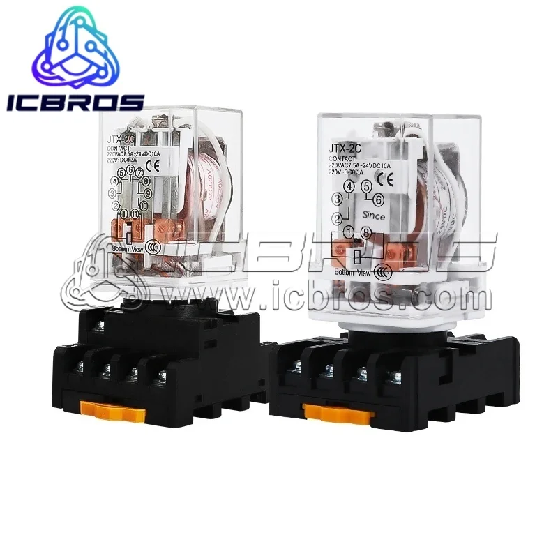 JTX-2C JTX-3C Small Intermediate Electromagnetic Relay Round 8 11 Pin AC DC 220V 24V 12V JTX-3C DC 12V