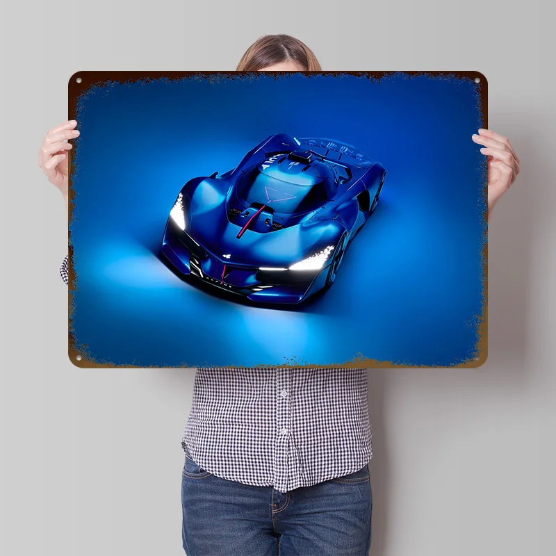 Blue Concept Car Blechposter, personalisierte Wandkunst, Retro-Vintage-Metallschilder für Fans, Zimmer, Schlafzimmer, Dekoration, Gaming, Badezimmer-Dekoration