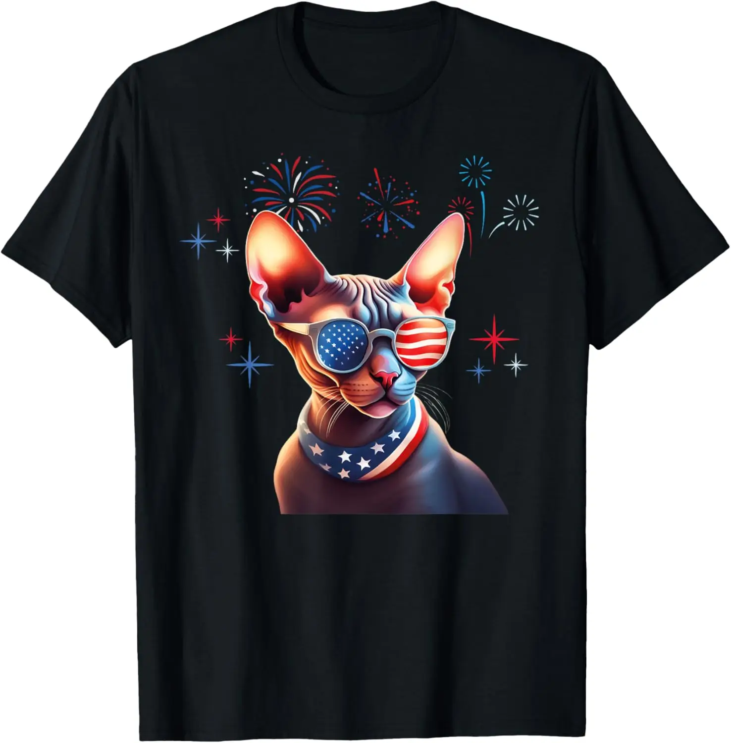 

Funny Meowica Sphynx Cat Lover Owner USA Flag 4th Of July T-Shirt