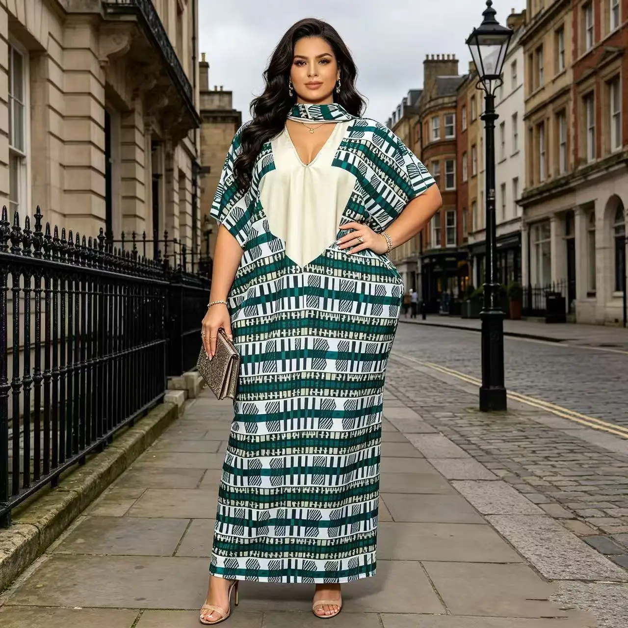 African-style long robe Ankara print mini skirt off-shoulder bow headband plus-size breathable eco-friendly summer adult style