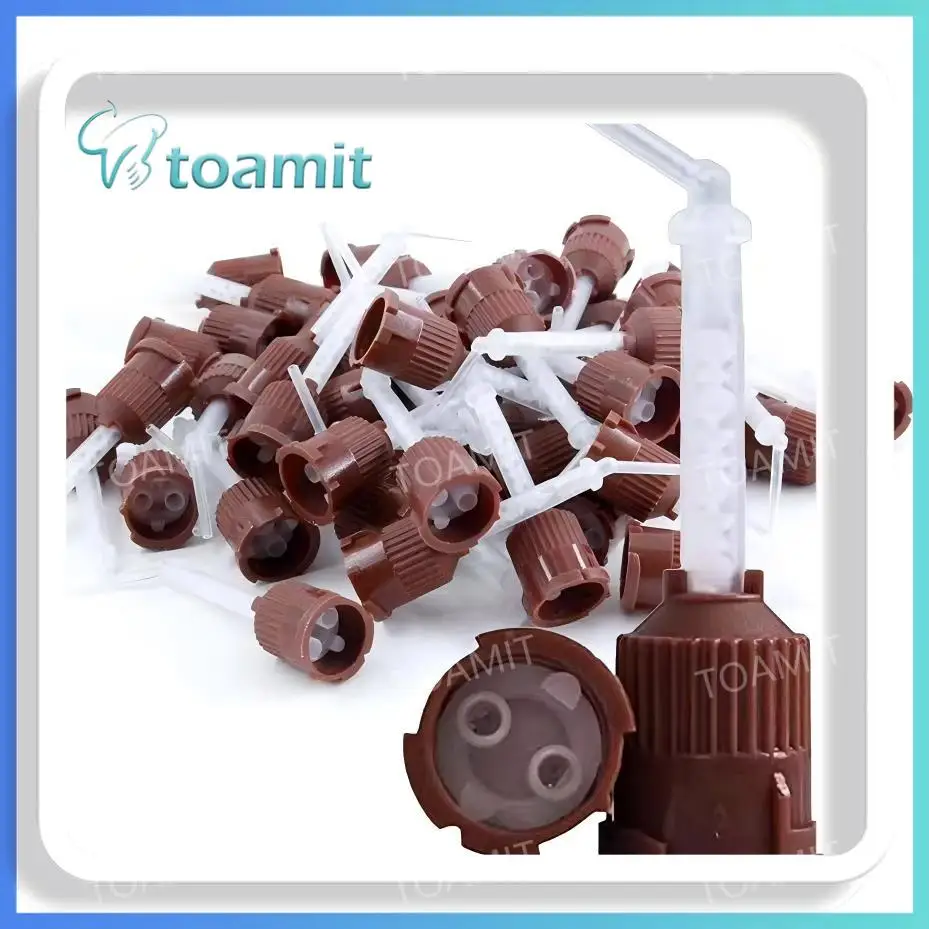 

50Pcs Dental Mixing Tips for 1:1 Silicone Rubber Brown Impression Material, Disposable Dispenser Nozzles for Dentist Tools