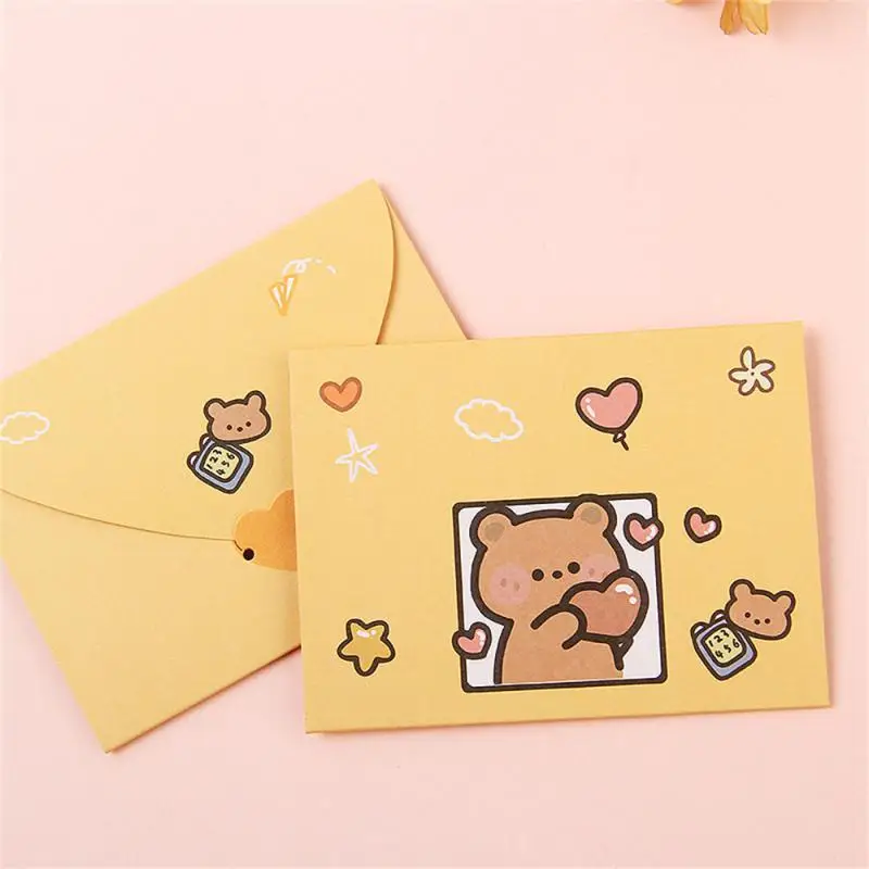 Cute Cartoon Birthday Card Blessing Thank Envelope Letter Paper Postcard Decor Gift Tanabata Birthday Girly Style Bear Rabbit