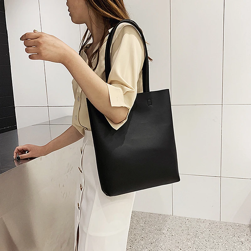 Solid Color PU Leather Tote Crossbody Bag For Women Large Capacity Fashion Simple Shoulder Messenger Bag Female Handbags