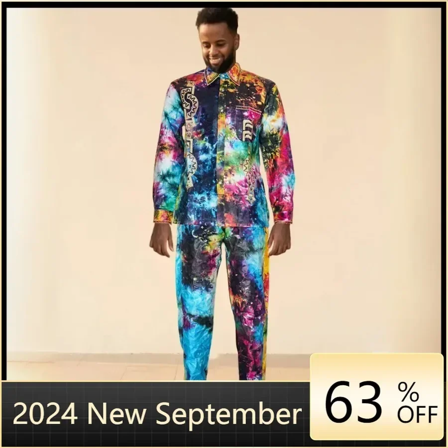 

Customized Customized 2 Piece African Clothes for Men Autumn Fashion African Long Sleeve Print Top Pant Matching Sets Dashiki Af