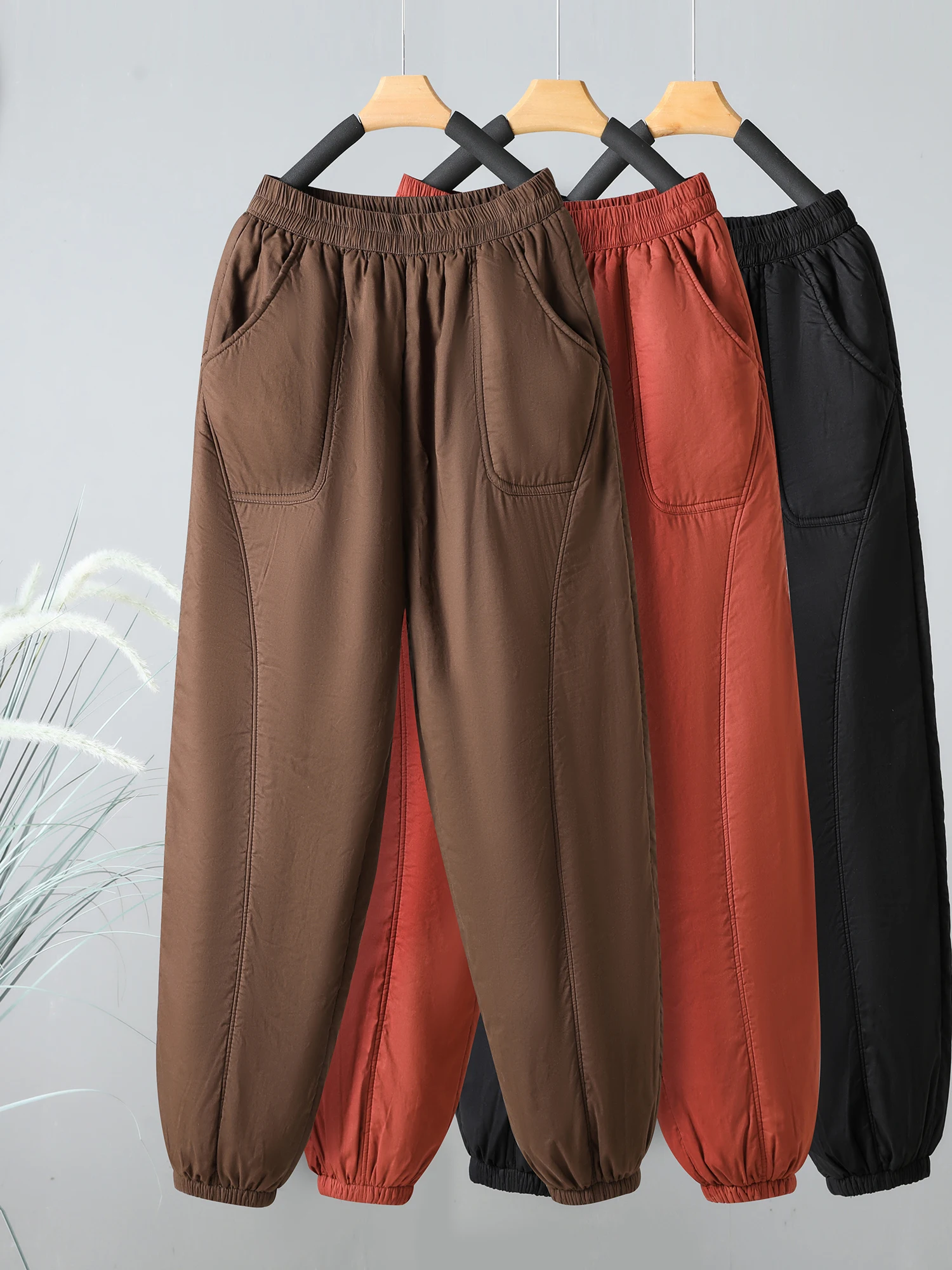 

Thiened Cotton Lantern Pants Loose Fit Small Footed Thermal Wide Leg Cotton Trousers Elastic Waist Casual Pants for Women