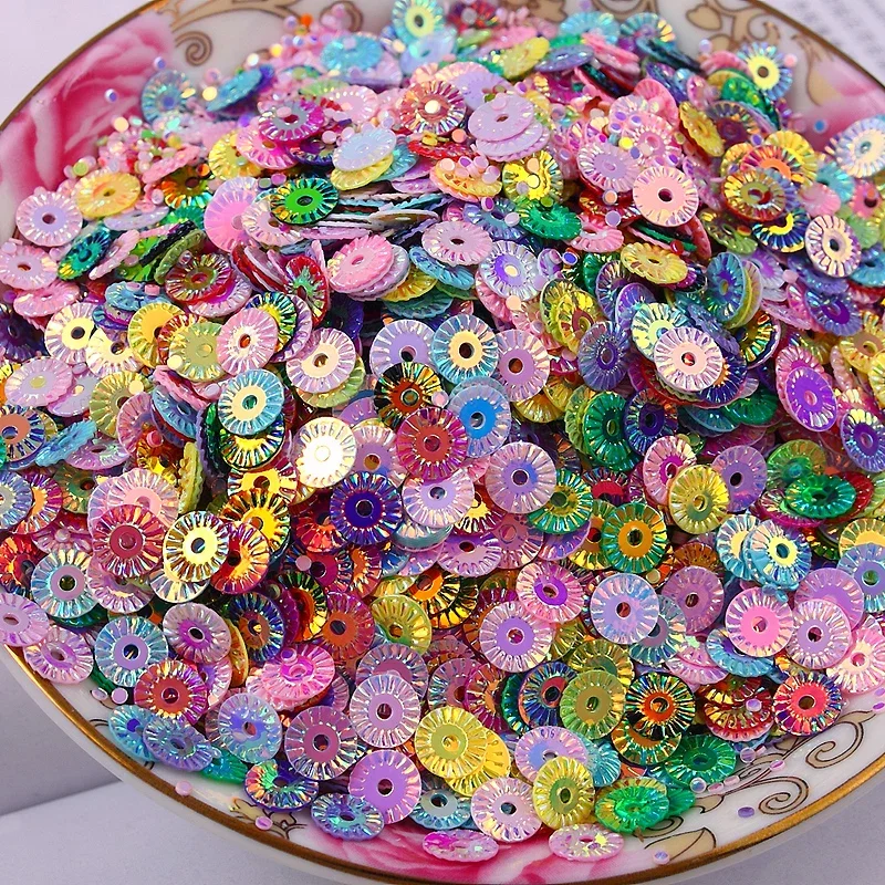 3000Pcs 6mm Round Wheel Flower Gold Plating Loose Sequins Sewing PVC  DIY Paillette 17 Colors Available Confetti Spangles