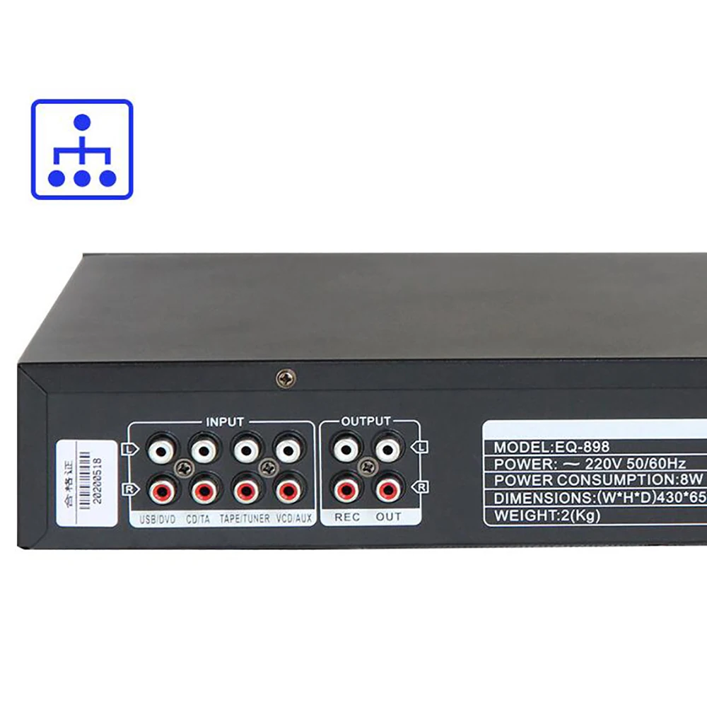 EQ-898BT HIFI Digital HD Stereo Preamplifier Equalizer Built-In USB Bluetooth Home Stage Equalizer Dual 10 Segments 220V