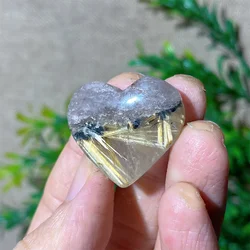 Natural Crystal Gold Hair Rutile Heart Mini Beauty Stone Quartz Mini Gemstones Quality Healing Stripe Home Decoration