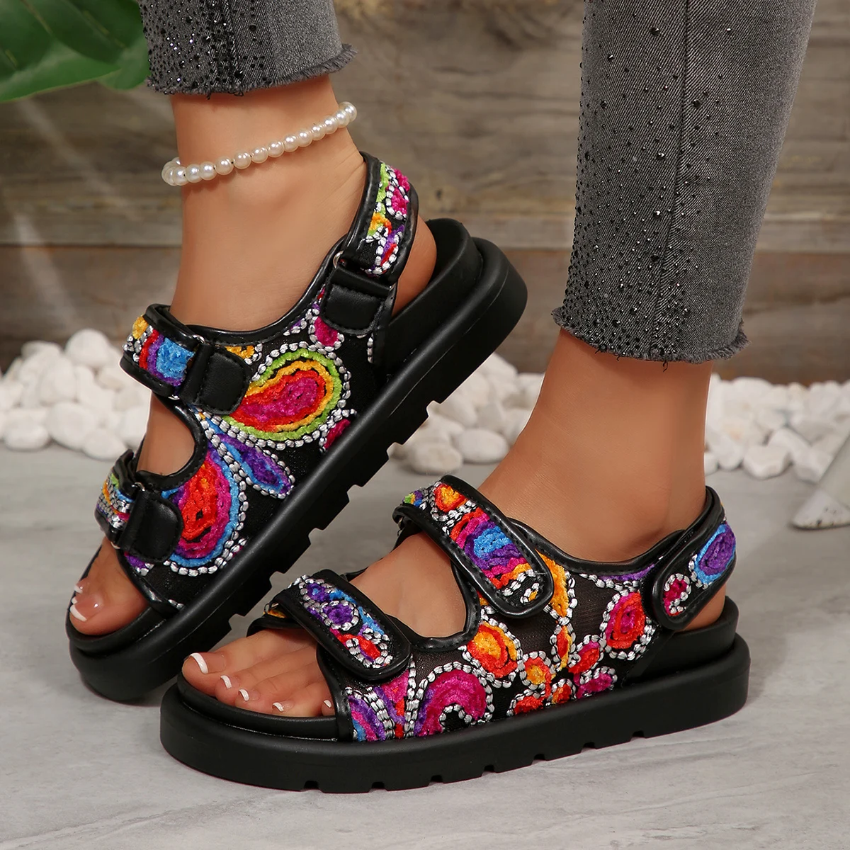 

Женские сандалии на платформе, легкая дизайнерская обувь, сандалии ручной работы с круглым носком, летняя повседневная уличная обувь, женская обувь Zapatos De Mujer