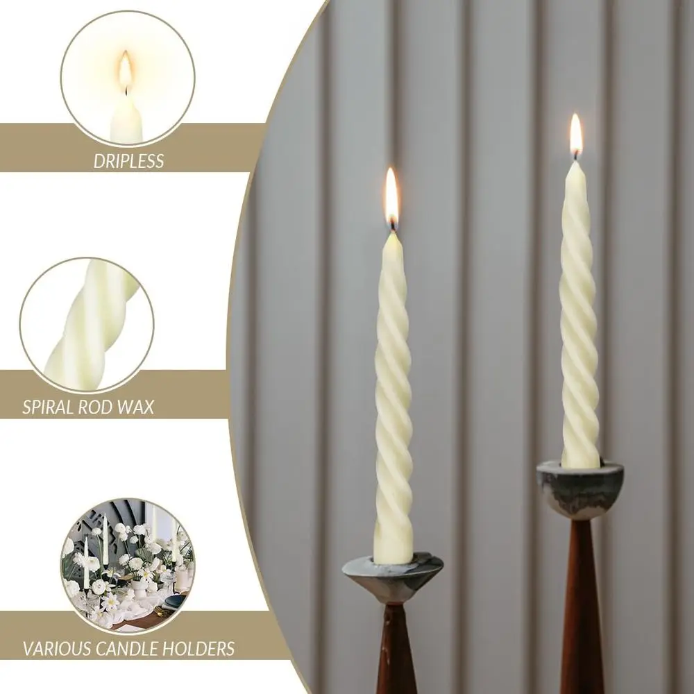 Set of 4 Spiral Taper Candles, 7 Inch Tall, White - Perfect for Dinner, Wedding, or Holiday Home Decor