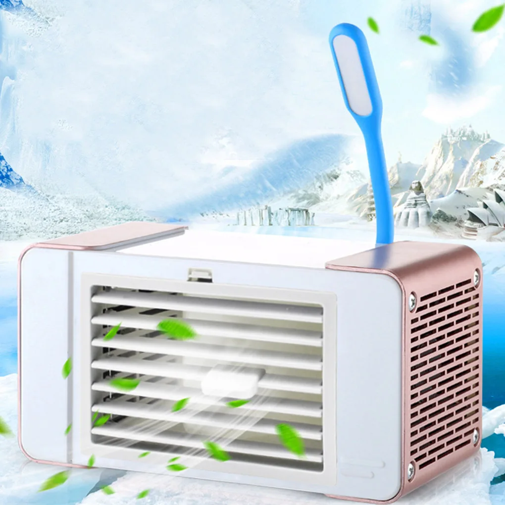 Mini Desktop Fan with LED Light Home Office Portable USB Powered Air Cooling Humidifier Fan, White