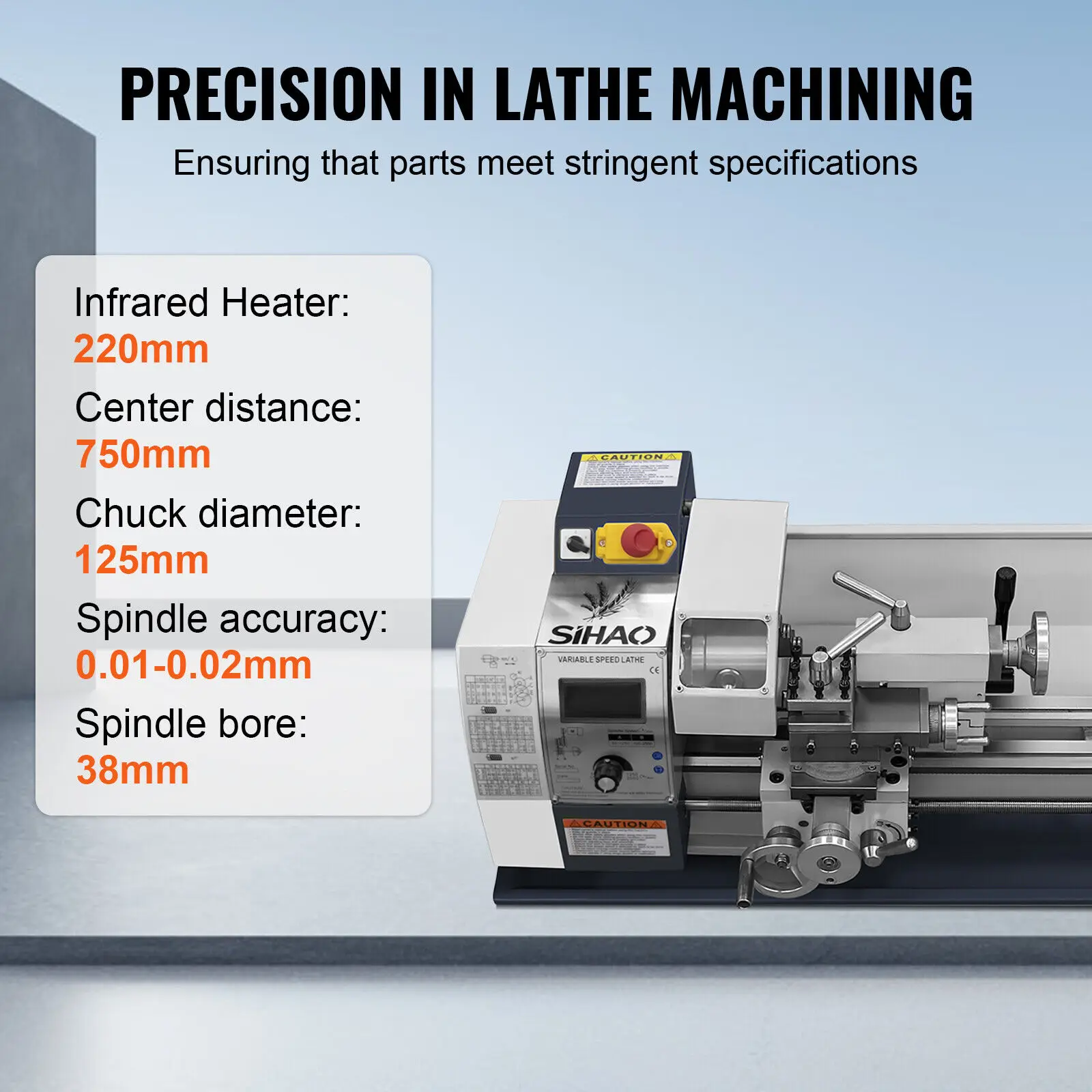 SIHAO Metaaldraaibank 220x750mm, Precisie Mini Metaaldraaibank 1500W Variabele Snelheid, Mini Draaibank Precisie Bench Top Metaalbewerking Draaibank
