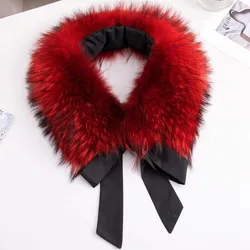 Natural Raccoon Fur Collar Warm Real Fur Collar Winter Furry Fur Scarves For Coat Jackets Collars Luxury Scarves Neck Warmer