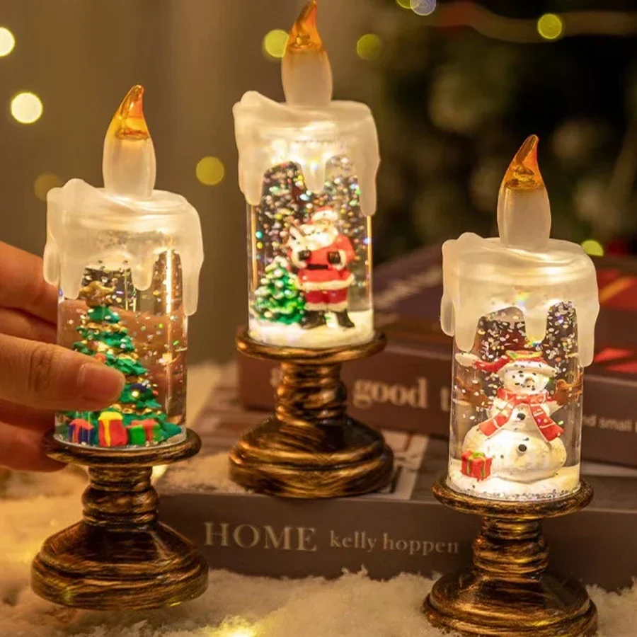 Luzes de vela de natal decorações de lareira multifuncional resina iluminação floco de neve bola de cristal luz festa presentes de natal