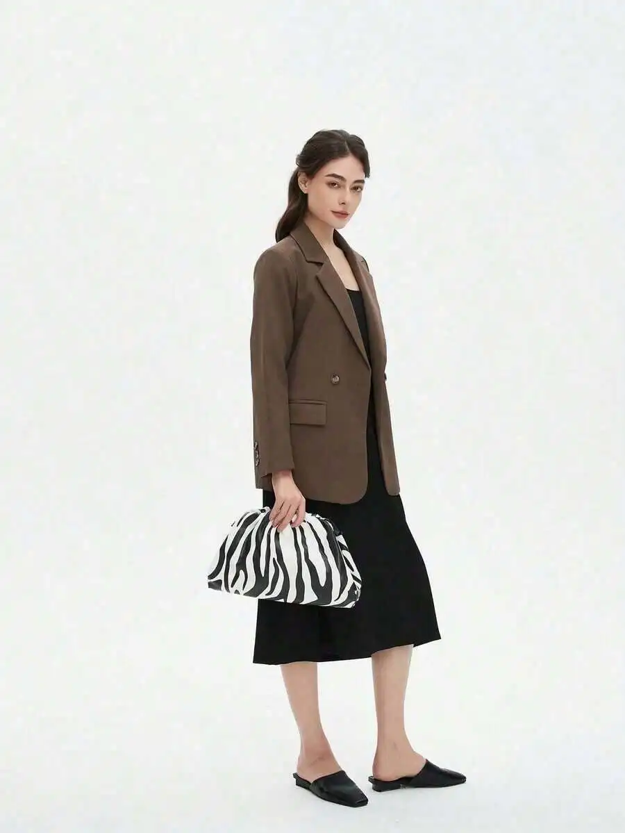 

Zebra Print Pleated Clutch Bag Women Soft Handbag Large Capacity Evening Purse