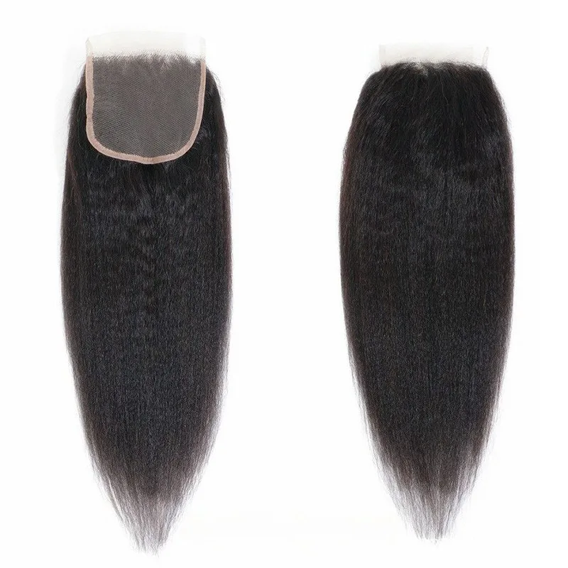 Capelli umani lisci crespi ad acqua profonda Chiusura in pizzo 4x4 Pre-pizzicati Densità del 150% Capelli vergini brasiliani con estremità completa 10-20 pollici