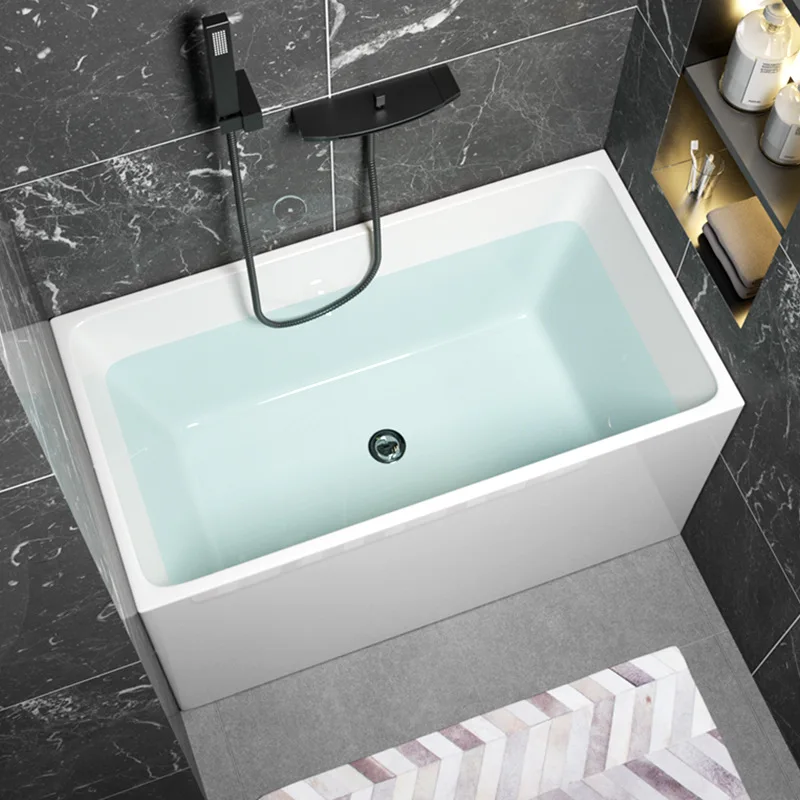 Bak mandi rendam dalam akrilik berdiri sendiri untuk apartemen kecil, gaya Jepang rumahan, bak mandi mini persegi kecil ala selebgram